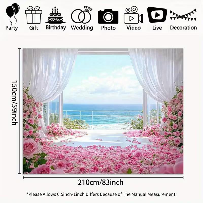 2D Flat Print Seaside Rose Backdrop for Studio Photoshoot & Live Stream