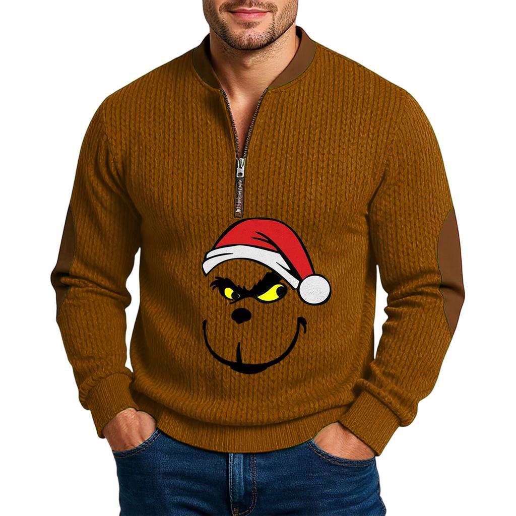 Christmas Men's Outdoor Zipper Long Sleeved Casual Top Sweatshirt