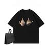2025 Summer New Middle Finger Cotton Short-sleeved T-shirt Men's and Women's American Casual Crew Neck Top Couple Sports Top