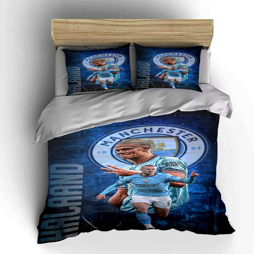 Manchester City Ložní souprava Povlečení Sada povlaků na přikrývku Povlak na přikrývku Povlaky na polštáře Domácí dekorace (1 * Povlak na peřinu 2 * Povlaky na polštář, bez náplně do peřiny)