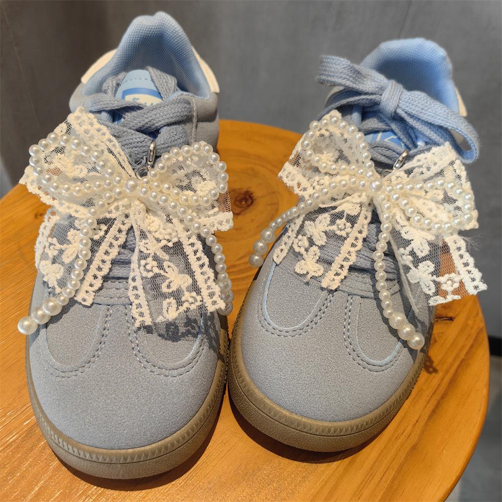 Fashion Lace Pearl Bow Shoelace Buckle Sneakers Decorative Charm Shoe Flower Buckle Women's Shoe Charm Accessories