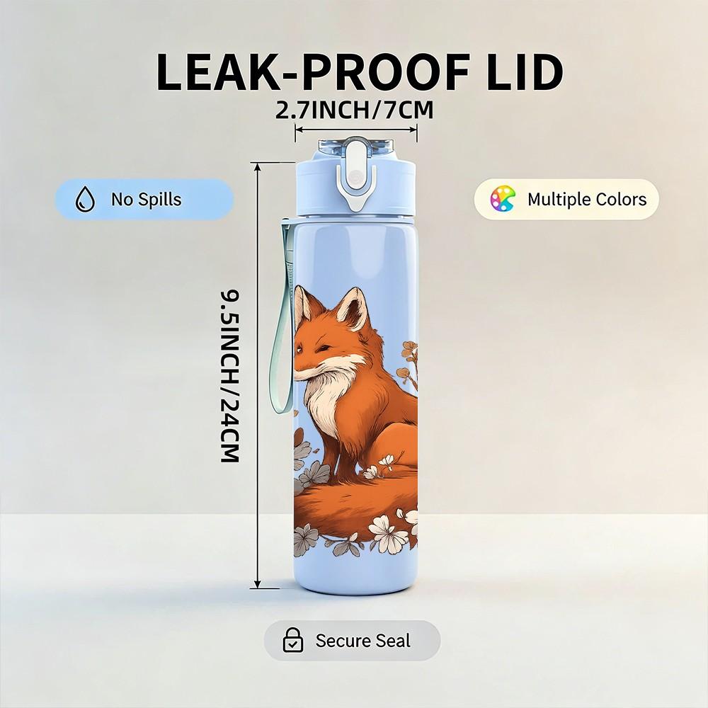1PC Autumn Fox Illustration 750ml Color Plastic Sports Water Bottle Leakproof Flip Straw Lid Suitable for Sports Office Home Use