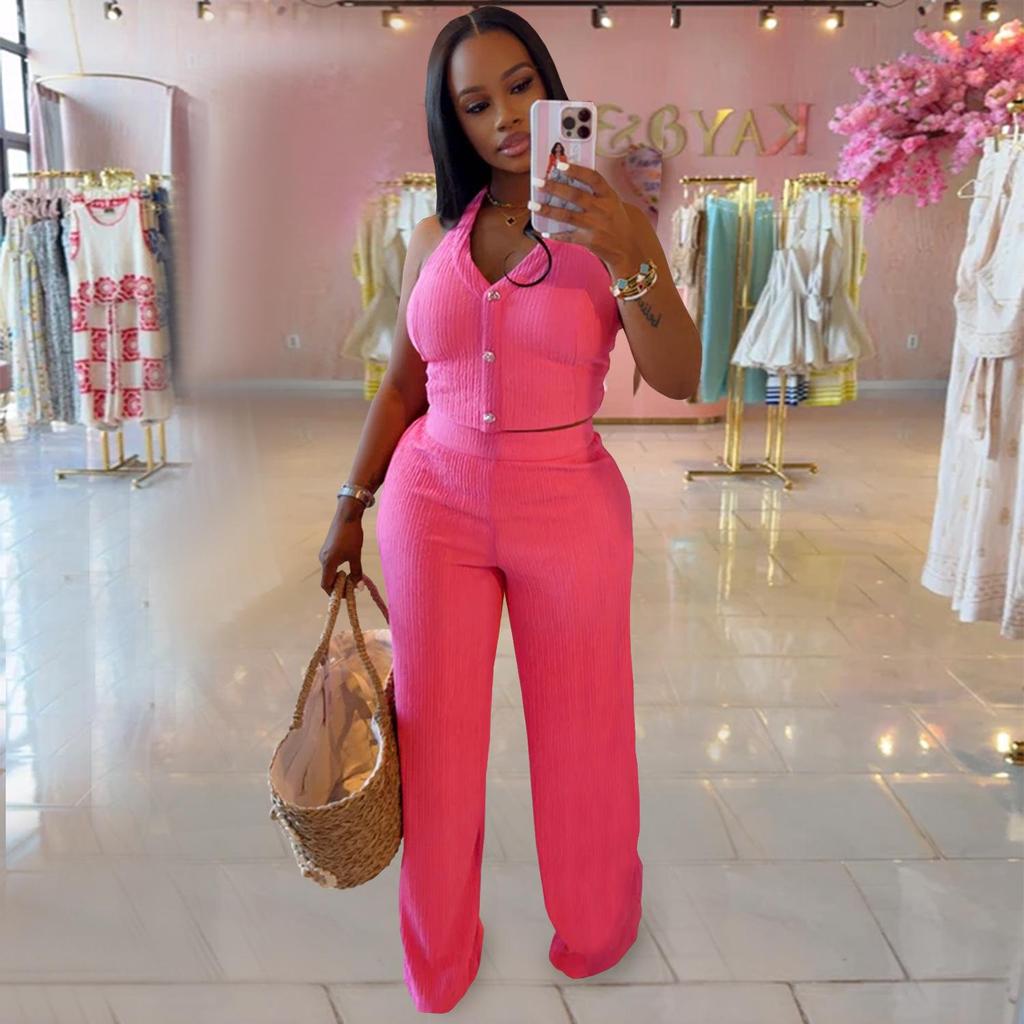Women's Fashion Halter Strap Top & Long Pants Two-Piece Set: Casual European & American Style