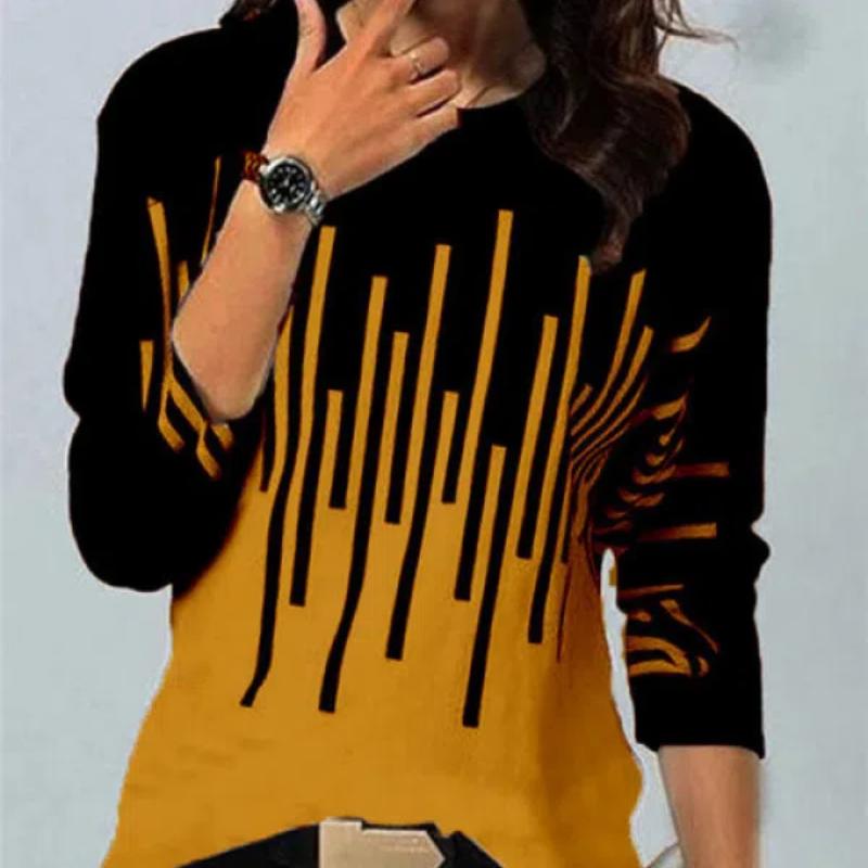 Dámská trička Trička s 3D geometrickým kontrastním potiskem Dámské Volný Dlouhý rukáv Elegantní Harajuku trička s výstřihem do O Dáma Podzim Zima