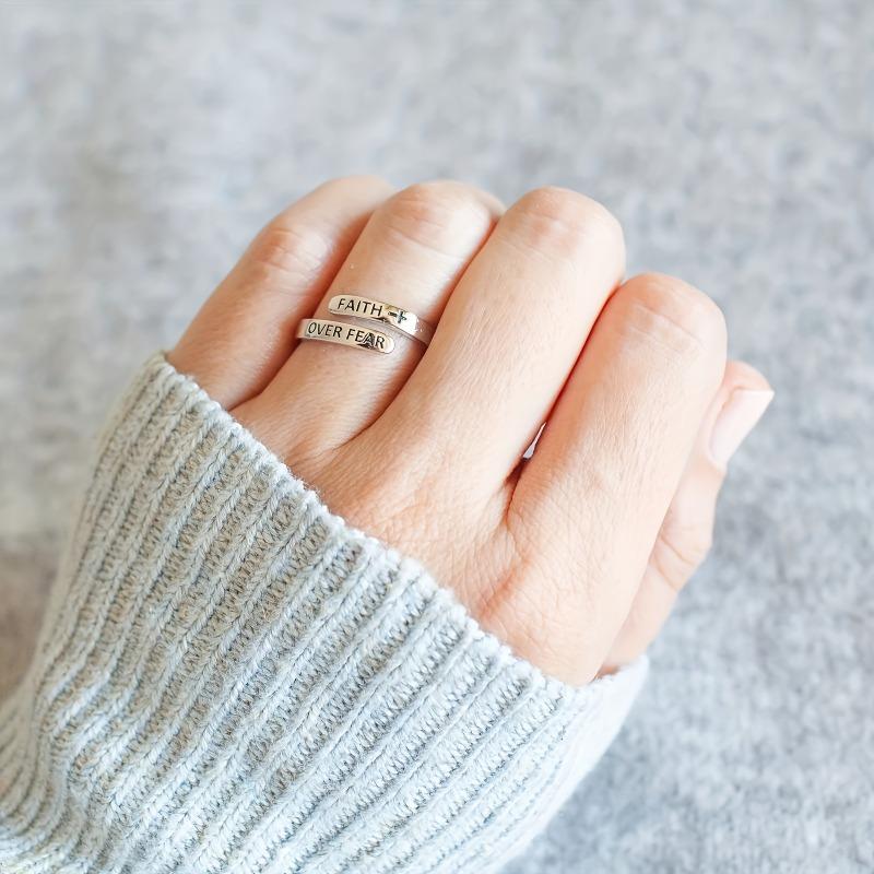 2PCS New Cross Faith Overcomes Fear Ring Opening Adjustable