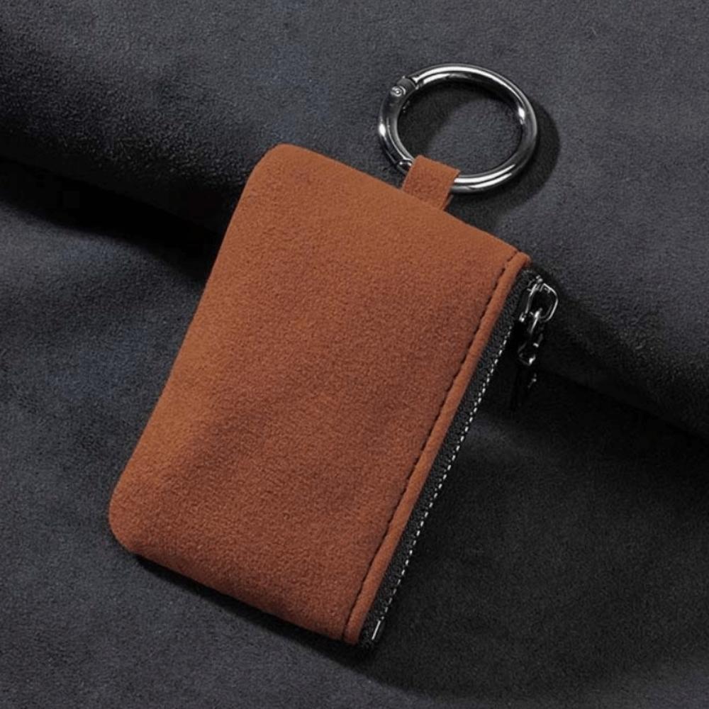 Large-Capacity Zipper Key Pouch Bag Key Cover Suede Leather Key Case for Automotive Keys
