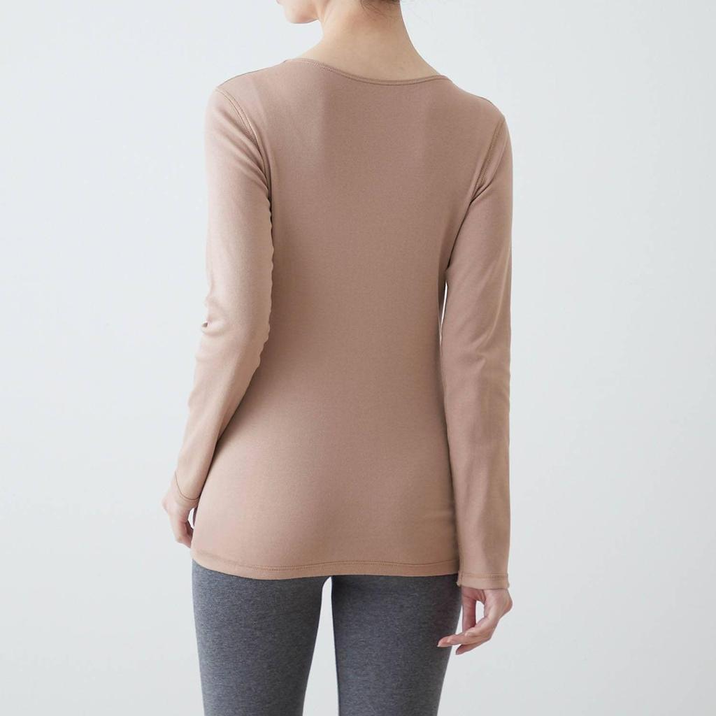 Belle Maison Long Sleeve Cotton Crew Neck Warm Inner Heather Size L Women's Shirt, Hotcot, Gray,