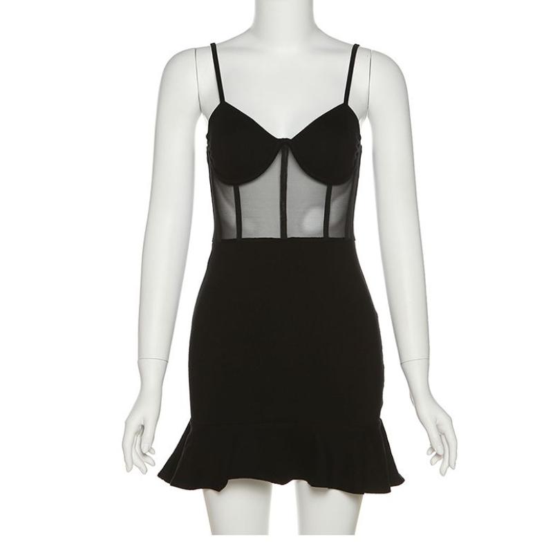 Dark Sexy Perspective Mesh Stitching Dress Summer Skirt