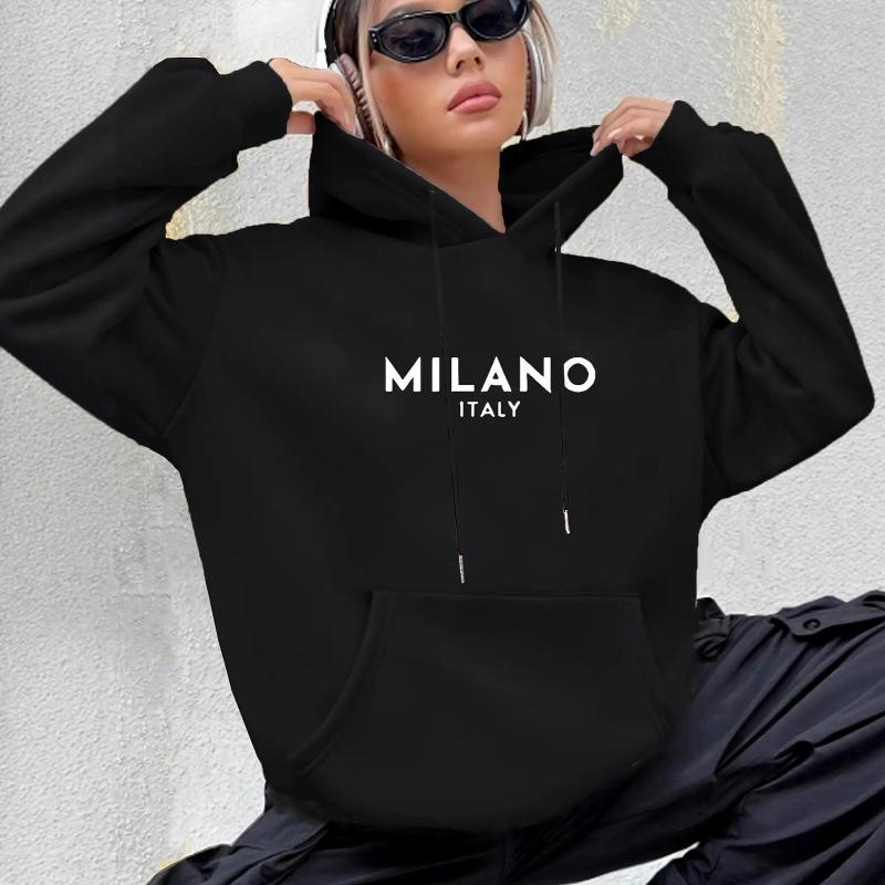TK Plus Size Women's Sport Letter Print Fleece Hooded Sweatshirt - Warm Autumn/Winter Pullover Jacket