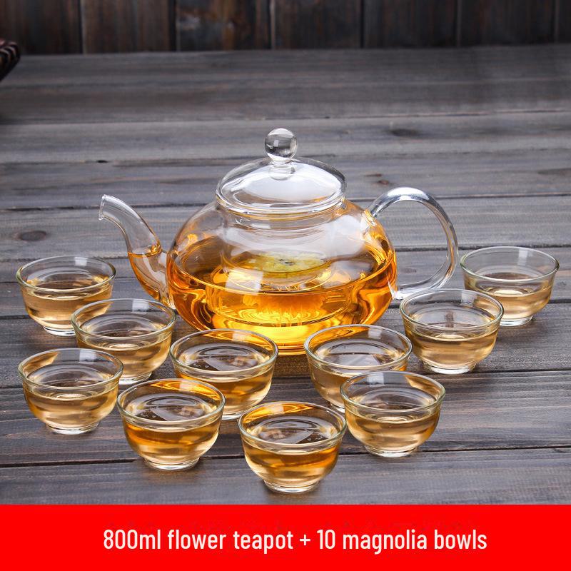 High-Temperature Resistant Glass Teapot Set with Thickened Borosilicate Teacups for Kung Fu Tea.