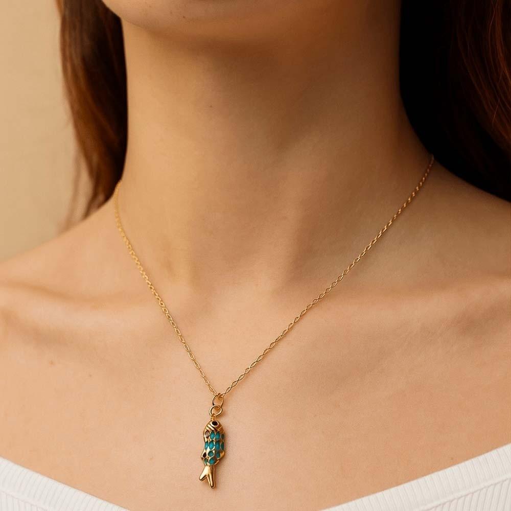 Movable Plated Enamel Fish Choker Ocean Style Enamel Koi Neck Pendant Accessories