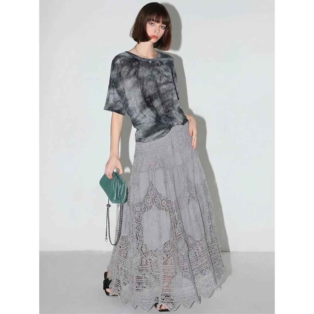 DIMANAF 2026 New Holiday Skirt Women Knitting Lace Solid Hollow Out Sexy Hollow Summer Style Loose Basic Dress
