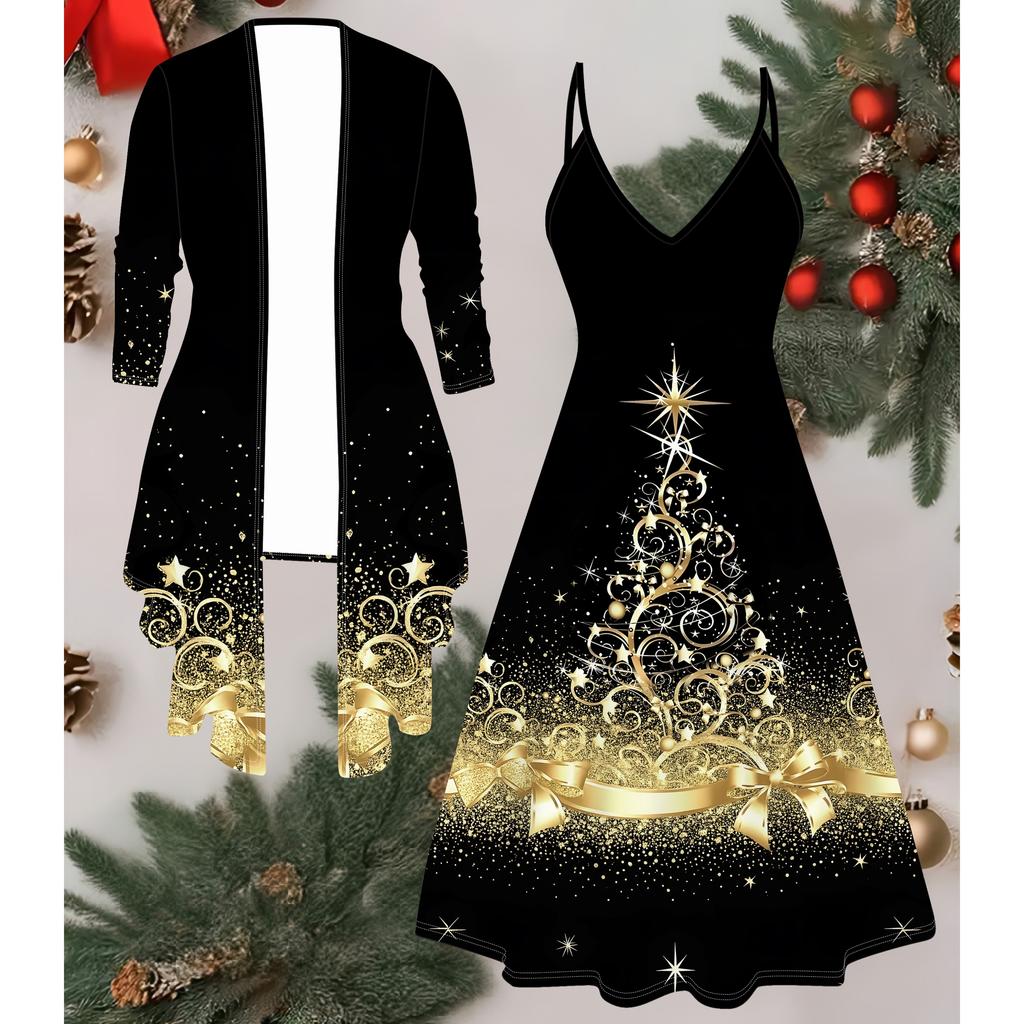 3D  Christmas Printed  Set Dress Coat for Valentine's Day, Eccentric Classical Totem Fashion Print,suitable for Various Scene Fashion Styles