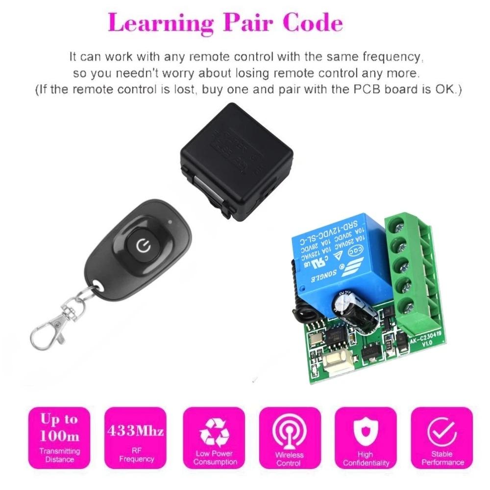 433Mhz Universal Wireless Remote Control Switch DC 12V 1CH Relay Receiver Module RF EV1527 Learning Code Transmitter