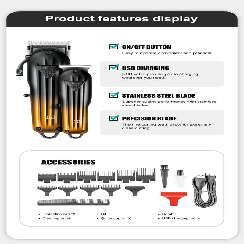 VGR V-646 Men's Digital Display Hair Clipper Set Rechargeable Digital Display Long-lasting Electric Hair Clipper Razor Hair Salon Special Clipper