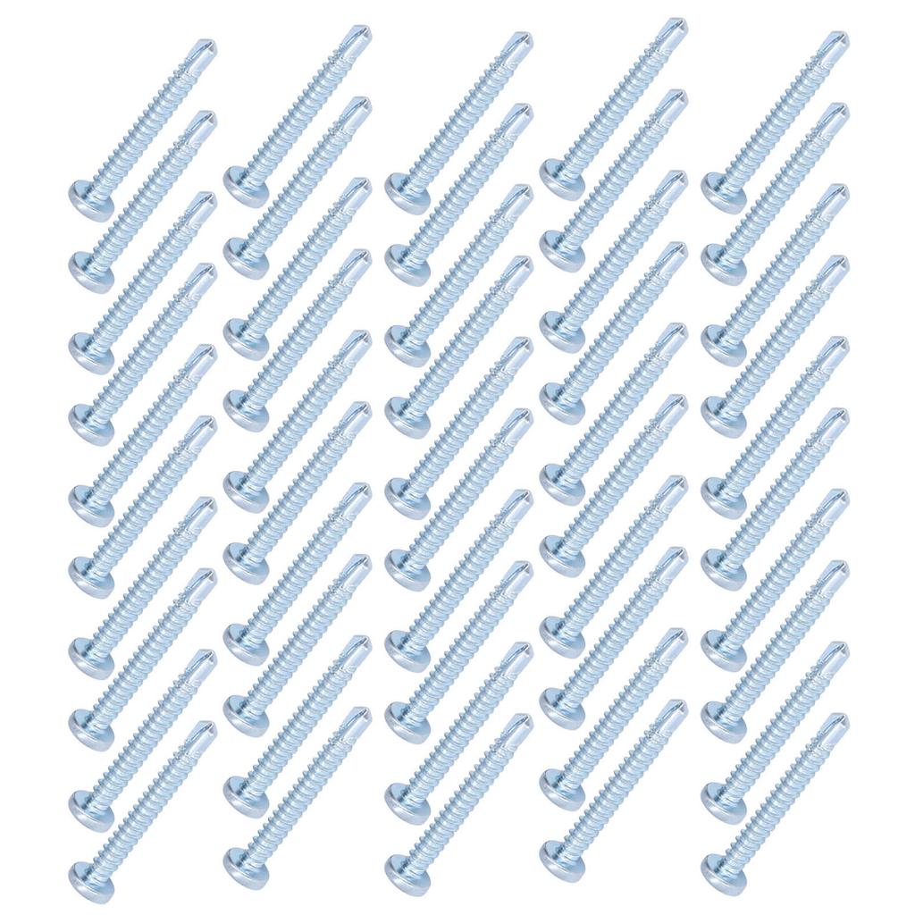 50Pcs Self Drilling Screw Cross Zinc Plated Carbon Steel Fastener Hardware 4.8x38mm Flat Head