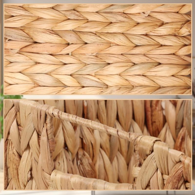 Sturdy Water Hyacinth Woven Basket with Wooden Handle Multipurpose Storage Solution For Toy Books And Blankets B03E