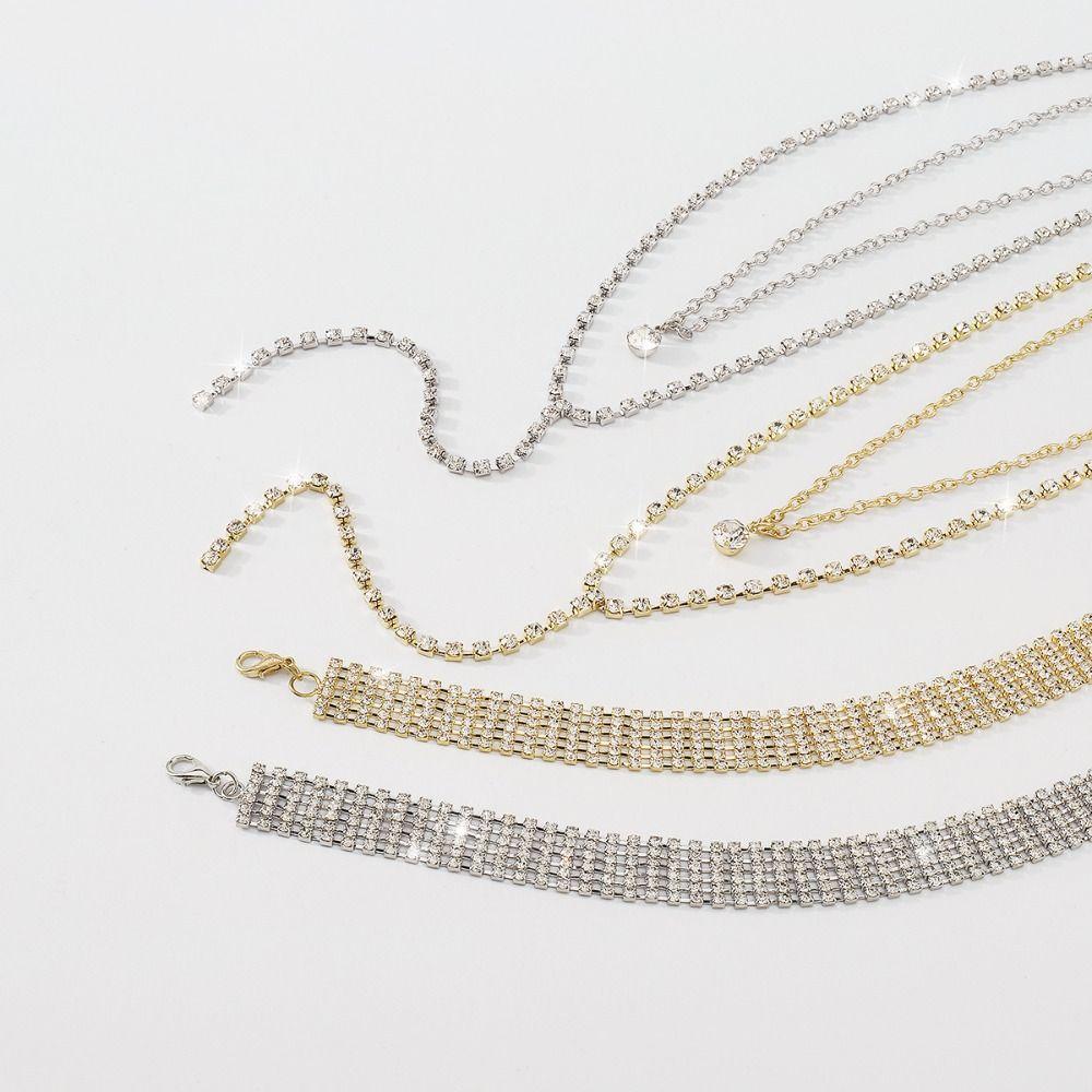 Boho Back Chain Gold Rhinestone Necklace Elegant Multi-Layer Necklace  Girls
