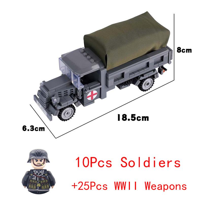 Non-Toxic Wwii Military North African Campaign Wheeled Armored Vehicle Tank Cannon Soldier Figures Building Blocks Weapon Truck Army Toy