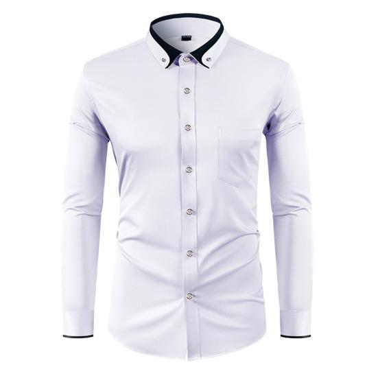 Men Dress Shirt Button Down Long Sleeve Shirt Lapels Rhinestones Slim Fit Formal Shirt for Business Wedding Party Prom Wear
