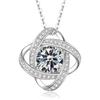 Sterling Clover Pendant Necklace With Full Crystal Zircon Adjustable Chain Women Daily Wear