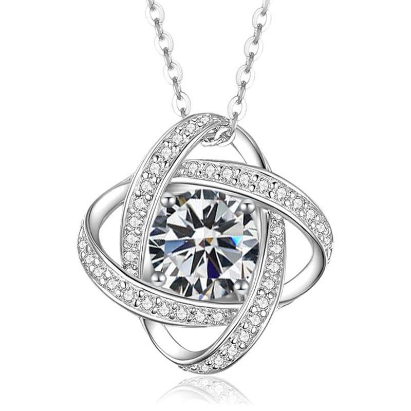 Sterling Clover Pendant Necklace With Full Crystal Zircon Adjustable Chain Women Daily Wear