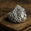 Adjustable Plated Vintage Buddhist Ring With Dainichi Nyorai Motif Unisex Boho Statement Jewelry