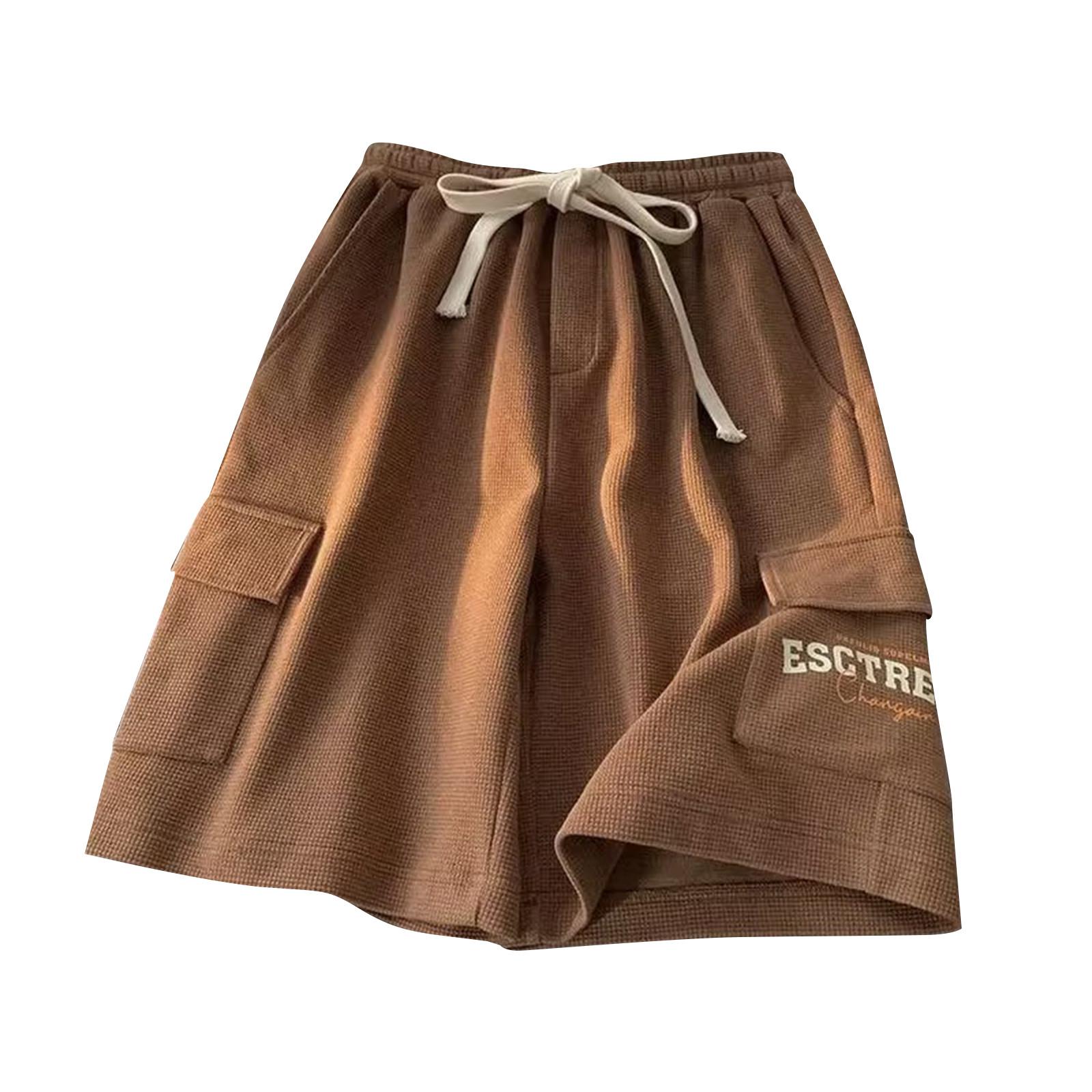 

Fashion Women s Summer Casual High Waist Printed Elastic Waist Shorts M коричневый