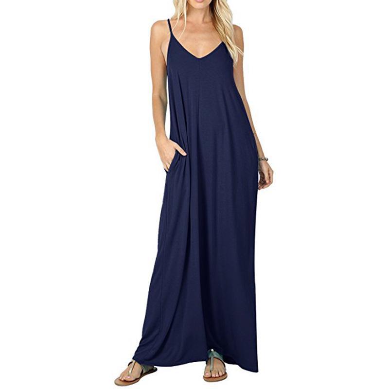 Elegant Women V-neck Long Beachwear Spaghetti Strap Cocktail Maxi Sundress