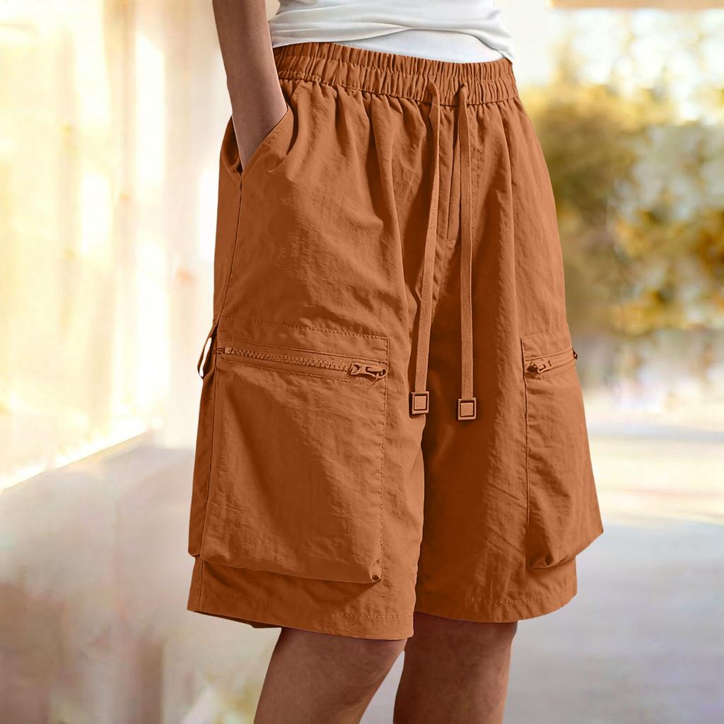 Women's Cargo Hiking Shorts Summer Casual Bermuda With Pockets Drawstring Elastic Lightweight Quick Dry Outdoor