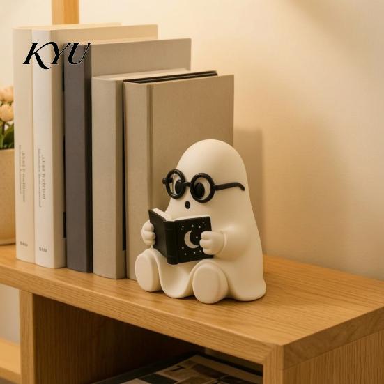 Soft Matte Finish Resin Craft Ornaments Halloween Ghost Figurine, Cartoon Desktop Ornaments, Cute Statue Trendy for Home with Book/Coffee/Vinyl