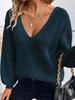 European & American V-neck Bowknot Sweater - Women's Casual Autumn/Winter Long Sleeve Loose Top