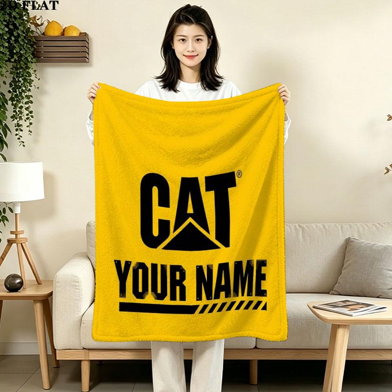 1PC Cat Construction Gear Custom Name Patterned Flannel Blanket Suitable For All Seasons for Home Decor Warmth and Comfort Gifts Holiday Gift