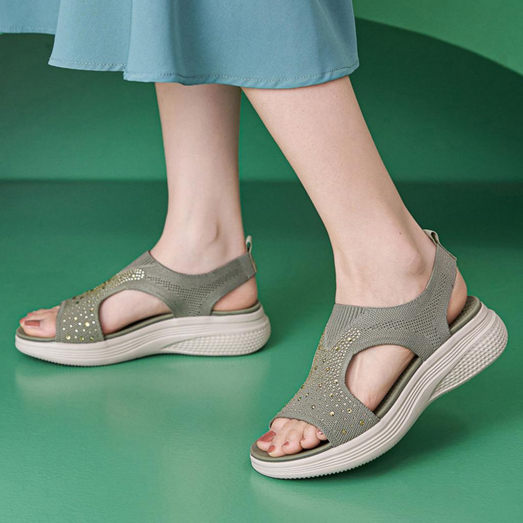 Women'S Sandals Comfy Air Cushion Support Walking Shoes Sweat Knit Slingback Platform Shoe Zapatos Para Mujer Sandalias Planas