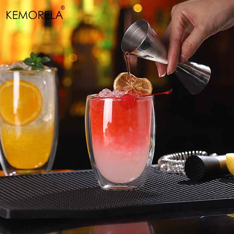 1PCS Double-Wall Heat-Resistant Glass Cup Transparent Milk Tea Whisky Beer Coffee Drinkware Cup for American Style Drinking