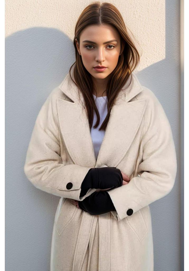 European Style Women's Long Woolen Coat - Autumn/Winter Over-the-Knee Slim Fit Lapel Jacket
