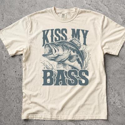 Kiss My Bass Shirt, Retro Bass Fishing Graphic Tee, Funny Fisherman Humor Shirt, Vintage Lake Life Gift