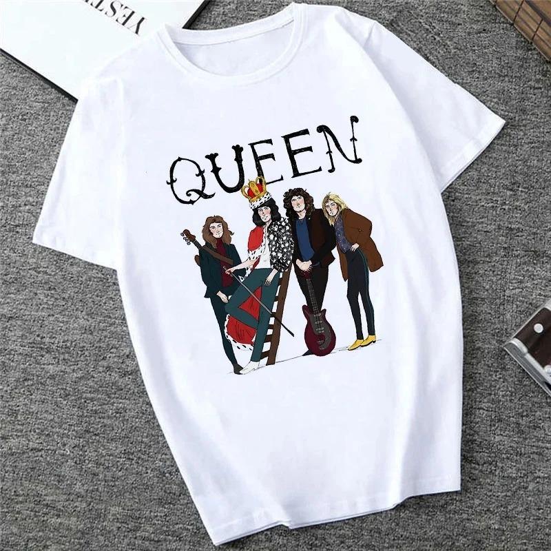 Freddie The Queen Tričko Bílé Módní Dámská Trička Harajuku Kawaii Oblečení Krátký Rukáv Letní Tričko Ležérní Dámský Top O-výstřih