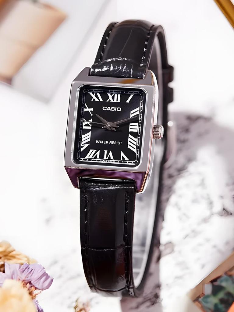 Casio - Leather Strap Black Dial Women's Quartz Watch LTP-V007L-1B
