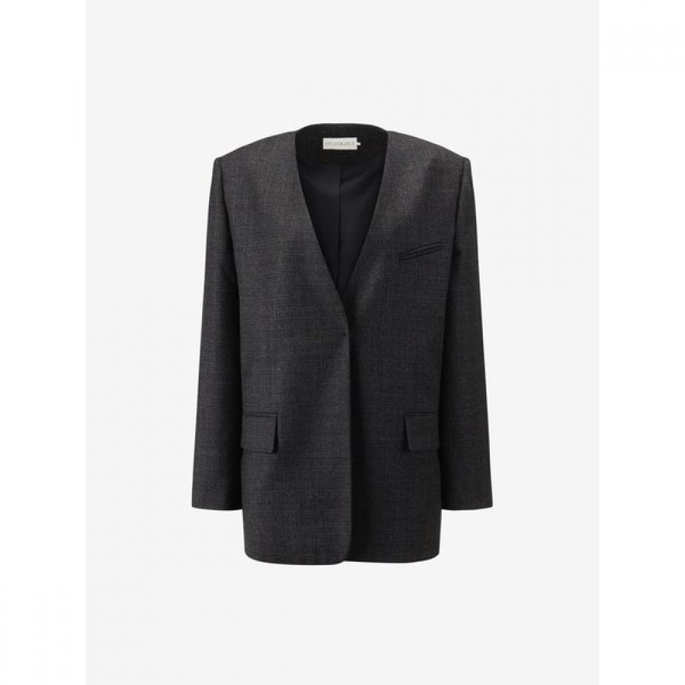 Cc Collect. Wool Blended Check Collarless Jacket C264msf039