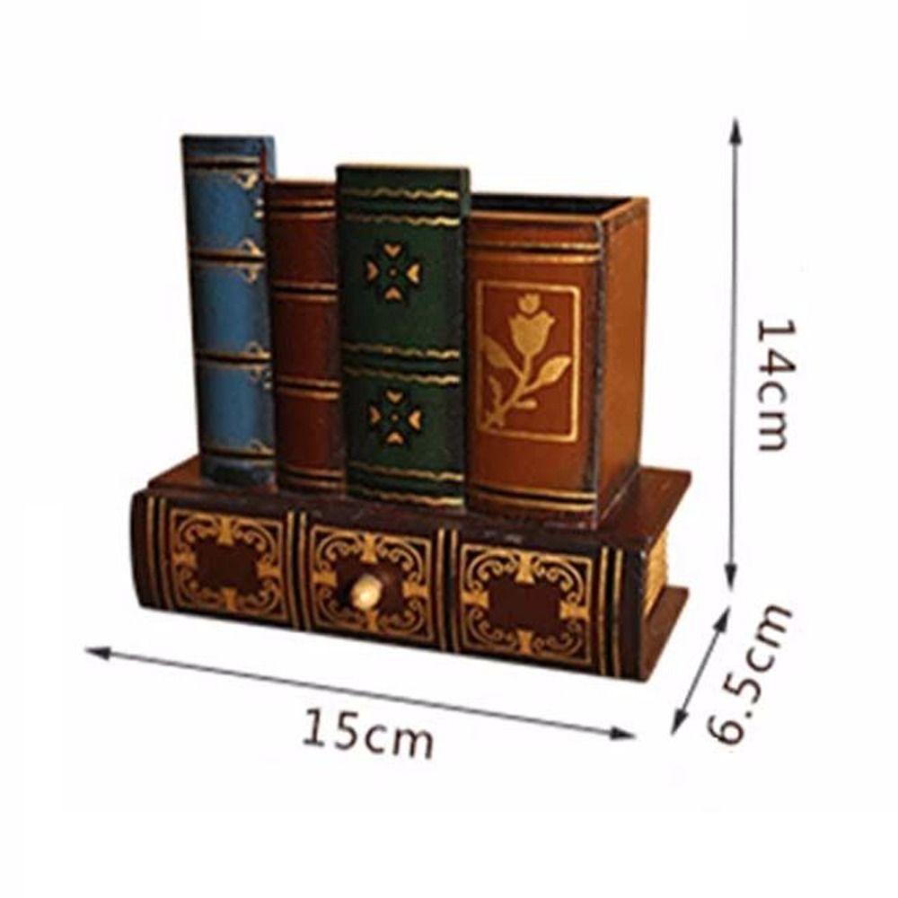 Organizer Desktop Decoration Drawers Stationery Holder Book Shape Pen Holder Pen Case Retro Wood