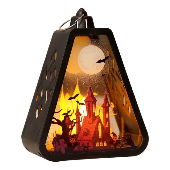 Halloween Håndholdt LED-lanterne Bærbar Nattlampe med Gresskar Slott Heks Mønster Batteridrevet Halloween-lampe for Innendørs Utendørs Festdekor