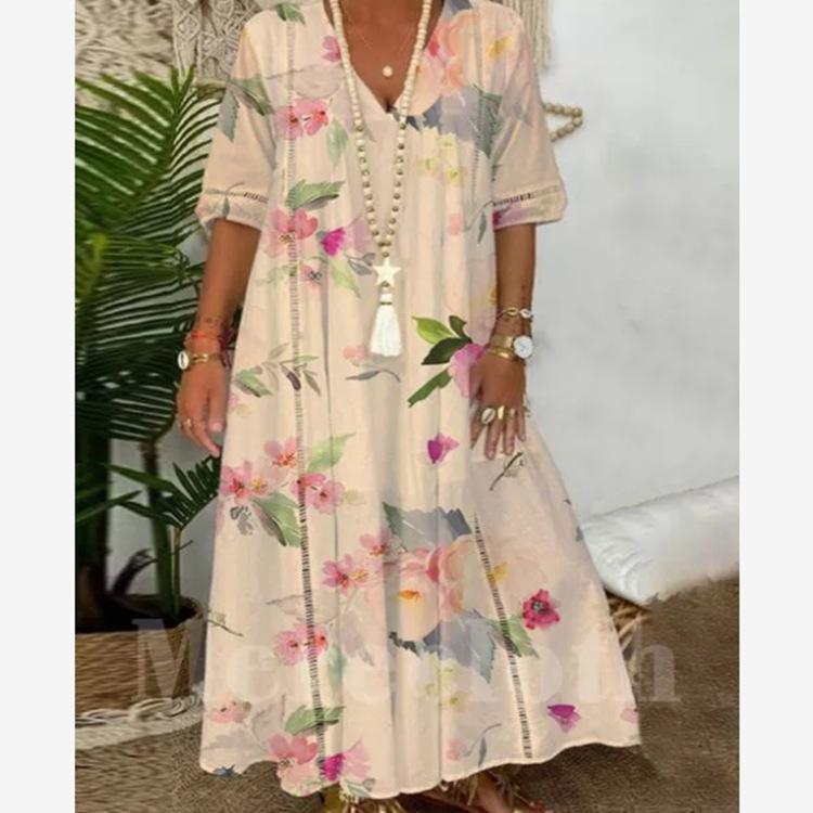 

Летнее женское длинное платье с принтом - Коллекция Европа и Америка XL хаки