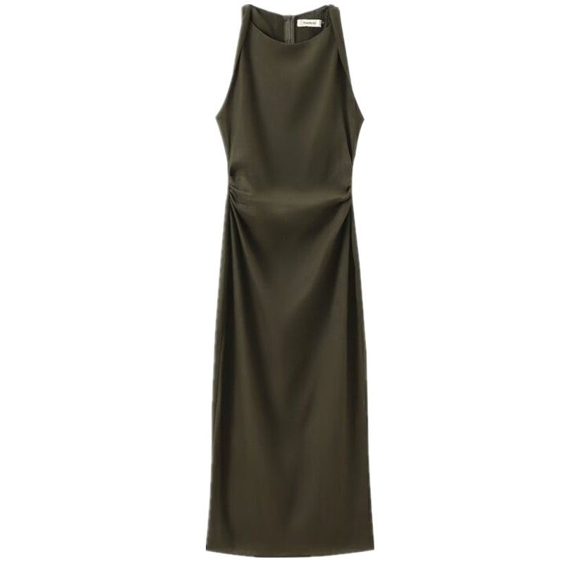 Western Style 2024 Summer New Women Clothes Linen Blend Twisted Armhole Midi Dress 0387071
