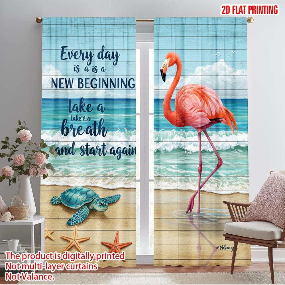 

2pcs 2D flat printing Drapes Flamingo Turtle Beach Beginning Polyester Without Electricity Festive Curtains Perfect for Holiday 52.50×116.00 CM 2pcs