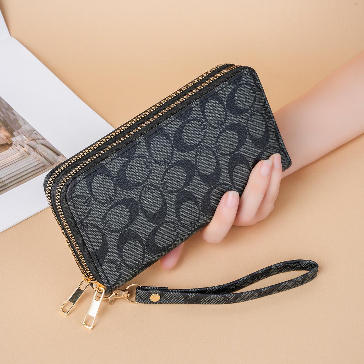 Женский роскошный длинный кошелек-клатч на двойной молнии 2025 года с ремешком на запястье чёрный