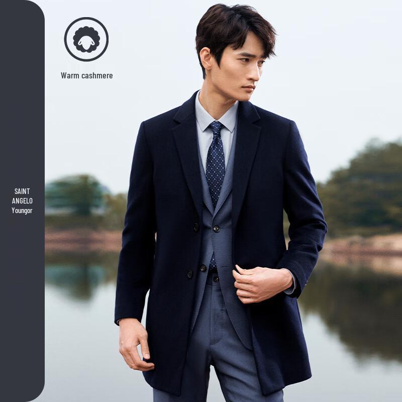 Baoxiniao Men's Cashmere Blend Mid-Length Notch Lapel Wool Coat