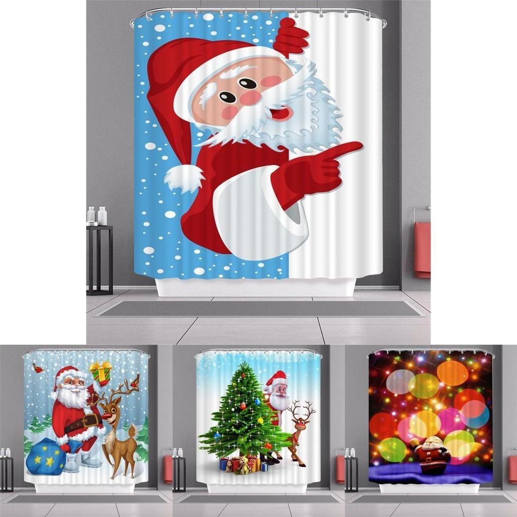 Santa Claus Christmas Shower Curtain With Hooks Waterproof And Durable