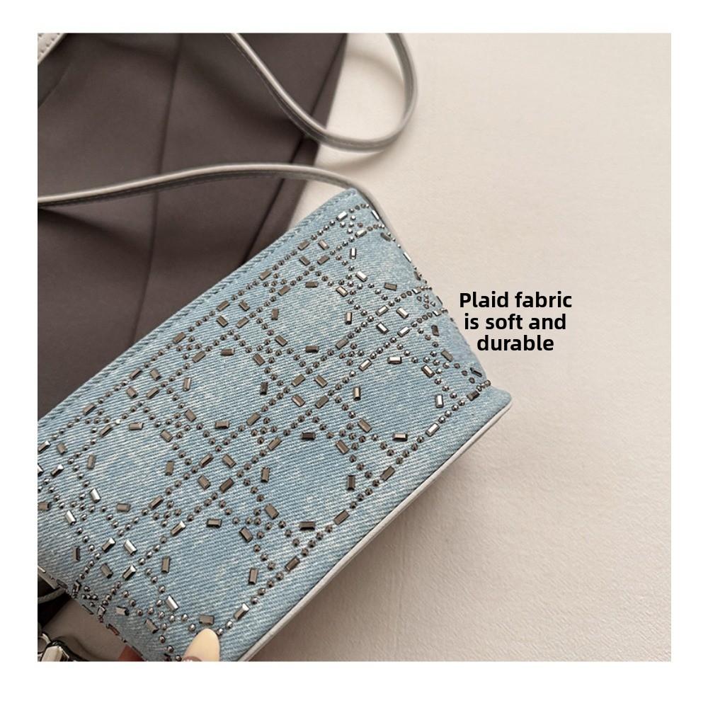 Light Luxury Sequined Small Bag Women's Shoulder Bucket Bag Denim Blue Chain Messenger Bag