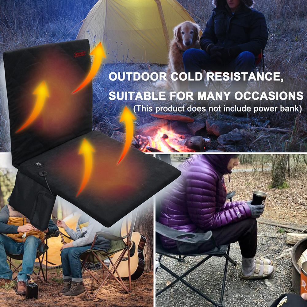 Heated Seat Cushion Mat Portable Heating Backrest Cushion Thickened 3 Adjustable Temperature for Winter Outdoor Stadium Fishing